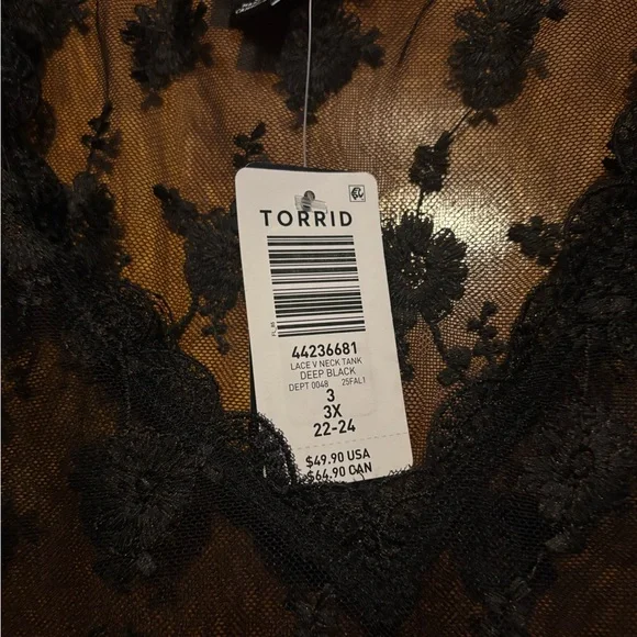 Torrid Deep Black Lace V-Neck Tank - Picture 2 of 2